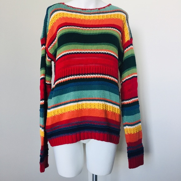 Chaps Sweaters - Chaps Sport Rainbow Block Striped Knit Sweater L